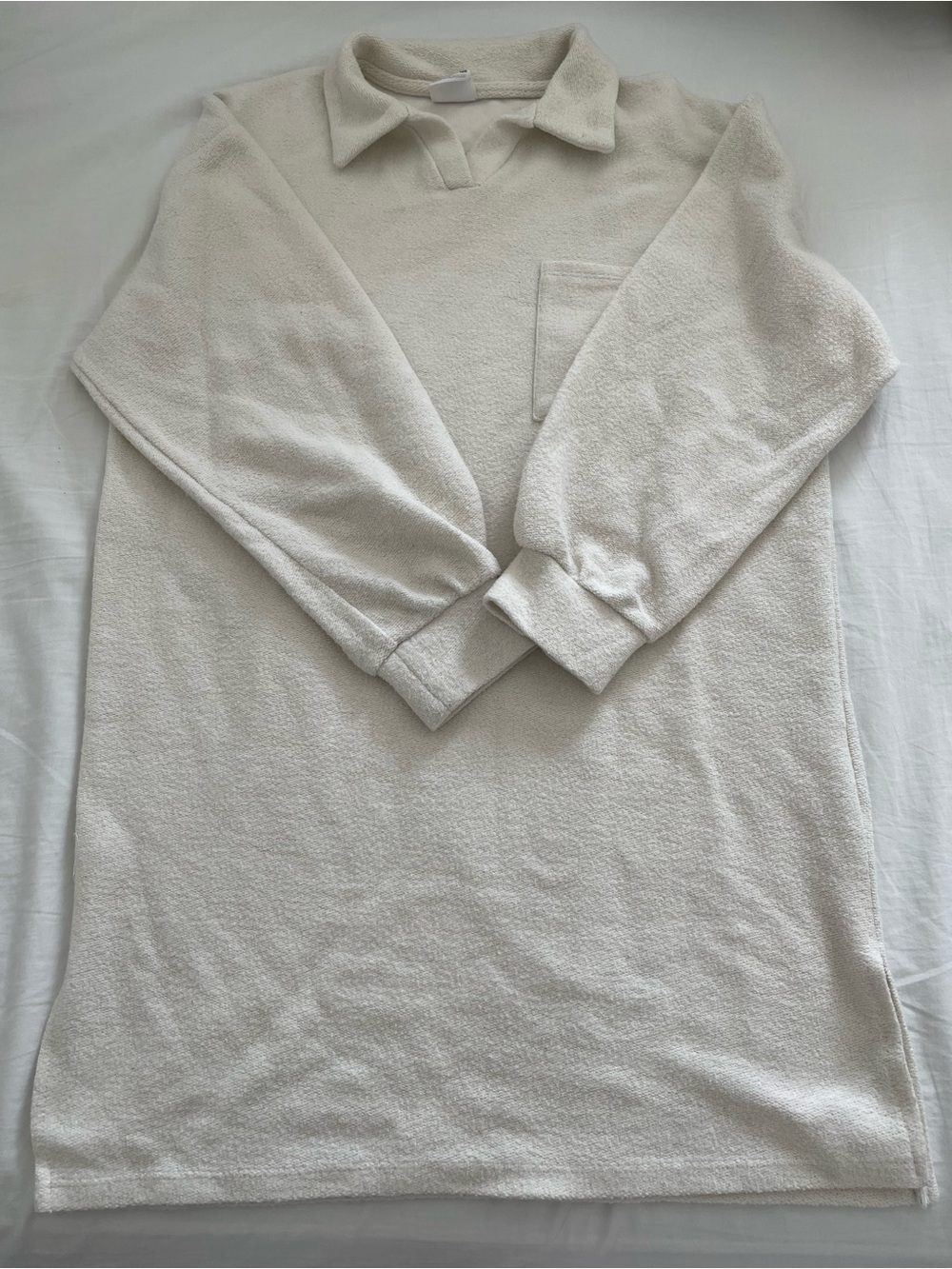 Zara Kids Textured Long Sleeve Polo in Cream Size 11-12